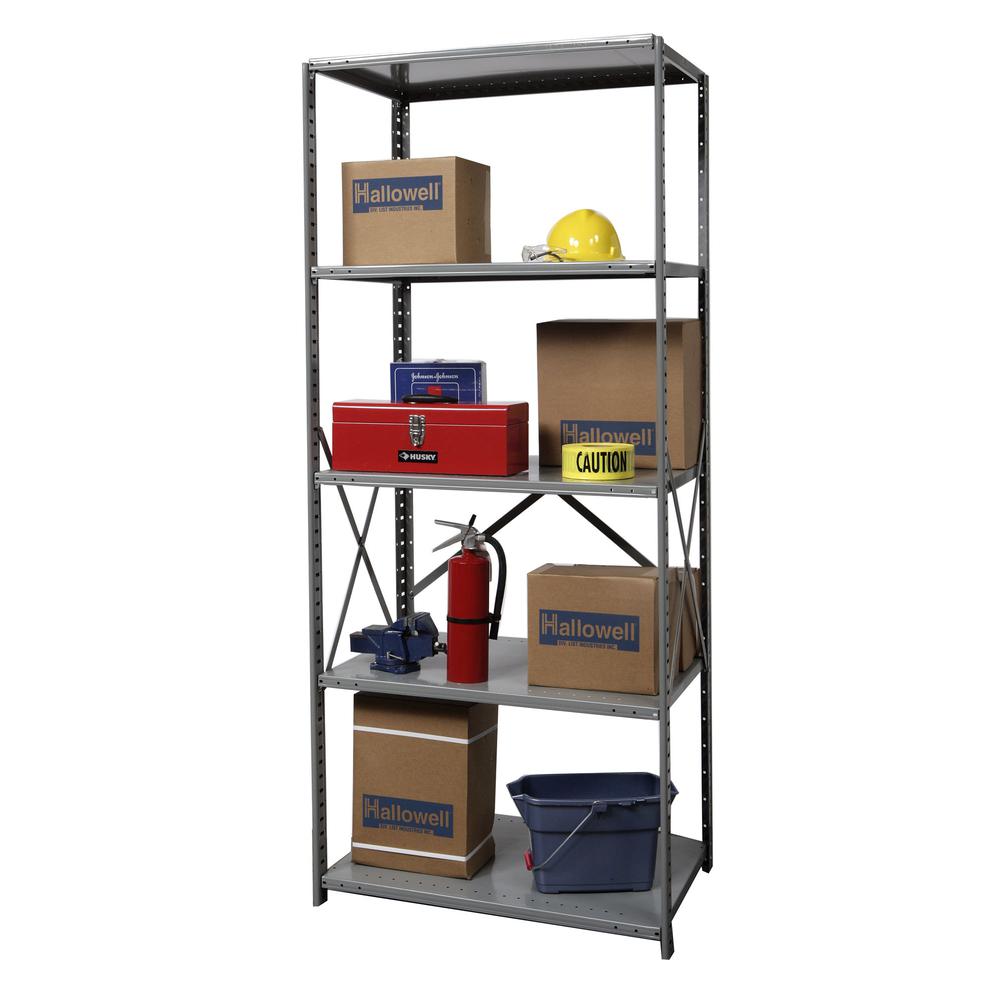 Hallowell Hi-Tech Metal Shelving 48"W x 18"D x 87"H 725 Dark Gray 5 Adjustable Shelves Starter Unit Open Style with Sway Braces. Picture 8