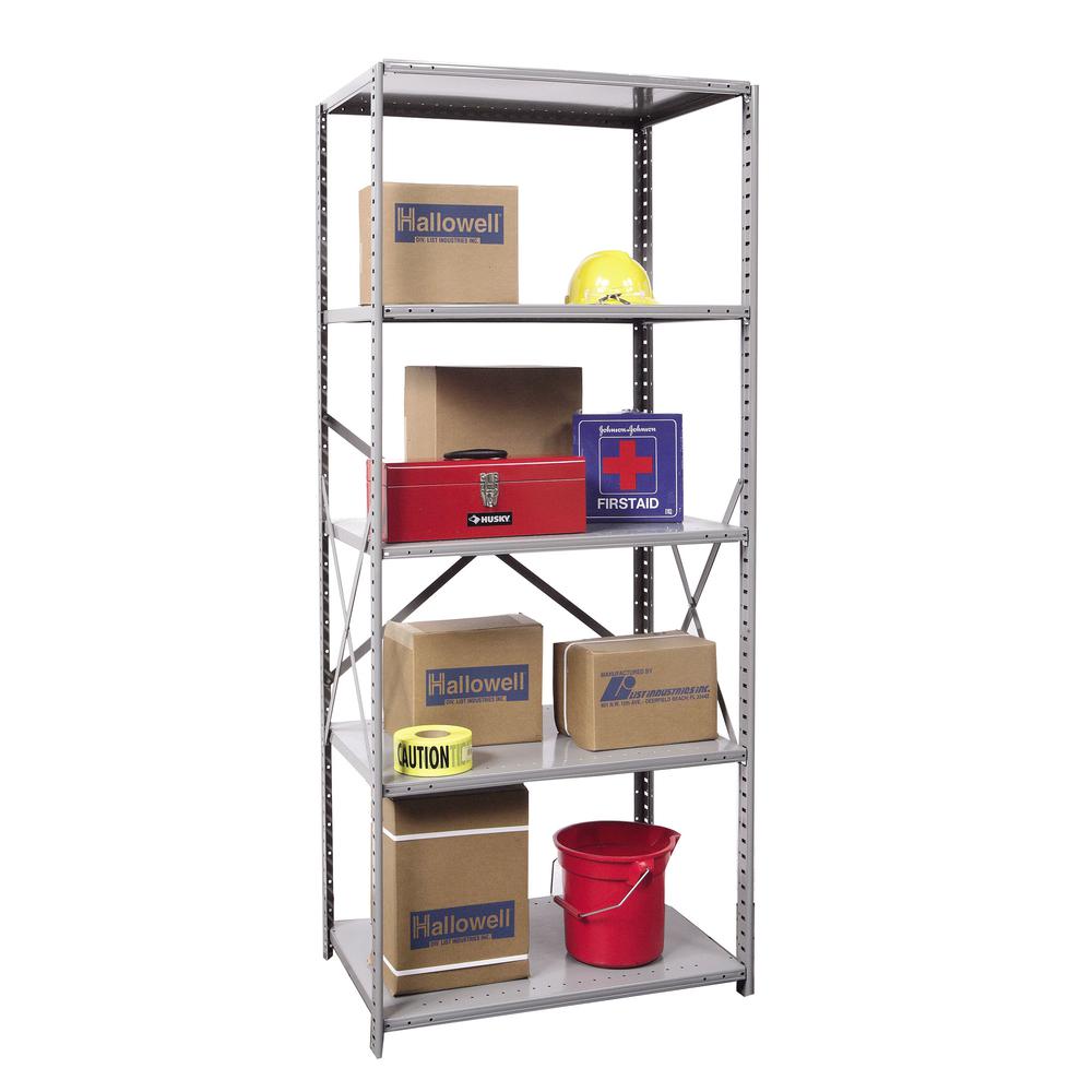 Hallowell Hi-Tech Metal Shelving 48"W x 18"D x 87"H 725 Dark Gray 5 Adjustable Shelves Starter Unit Open Style with Sway Braces. Picture 10
