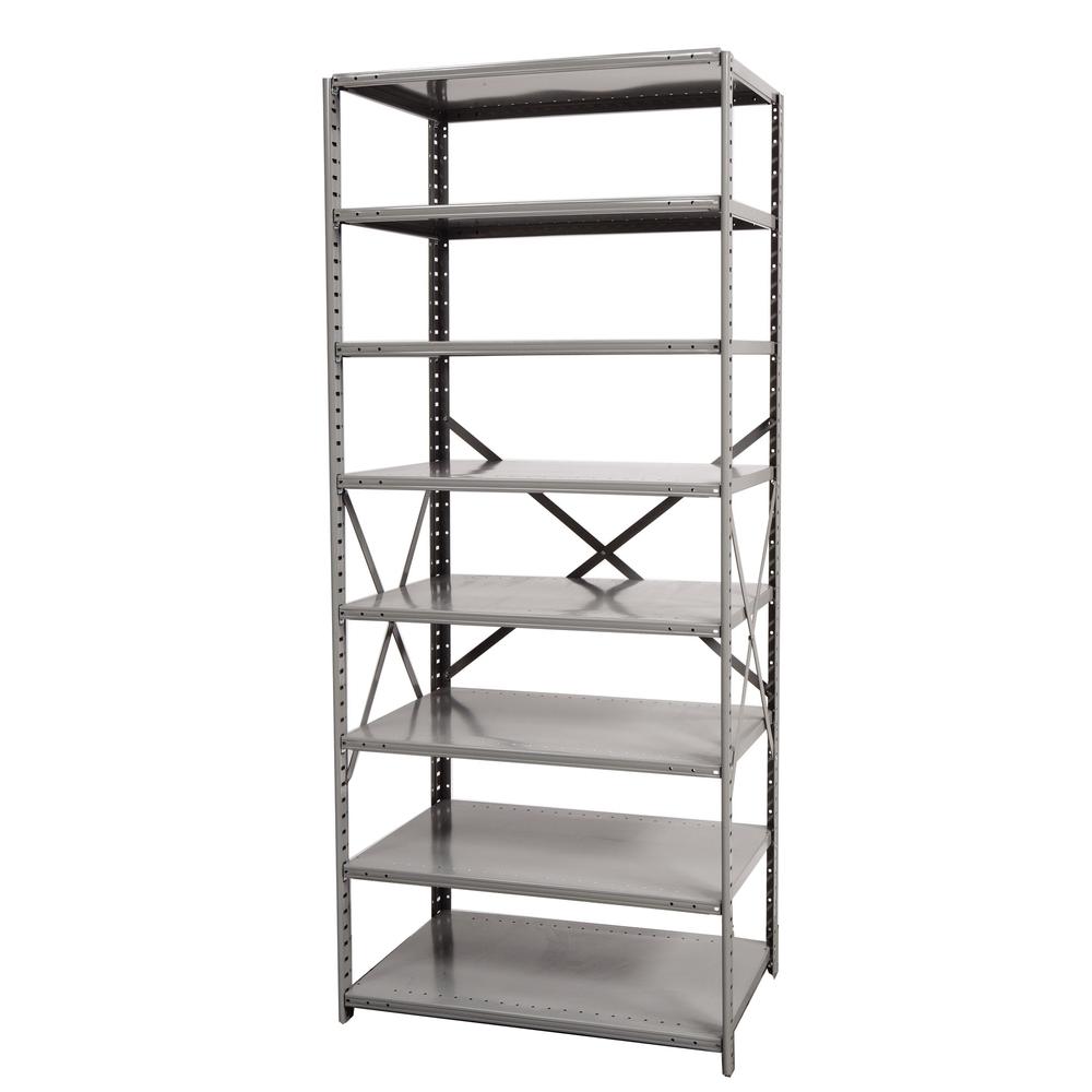 Hallowell Hi-Tech Metal Shelving 48"W x 18"D x 87"H 725 Dark Gray 8 Adjustable Shelves Starter Unit Open Style with Sway Braces. Picture 12