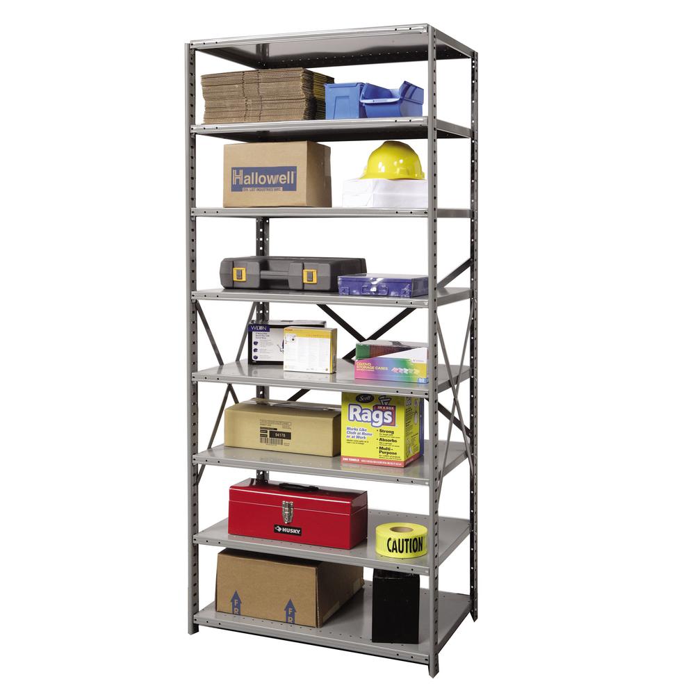 Hallowell Hi-Tech Metal Shelving 48"W x 18"D x 87"H 725 Dark Gray 8 Adjustable Shelves Starter Unit Open Style with Sway Braces. Picture 8
