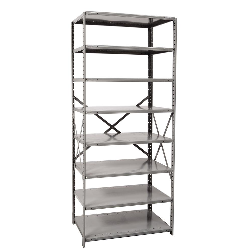 Hallowell Hi-Tech Metal Shelving 48"W x 18"D x 87"H 725 Dark Gray 8 Adjustable Shelves Starter Unit Open Style with Sway Braces. Picture 14