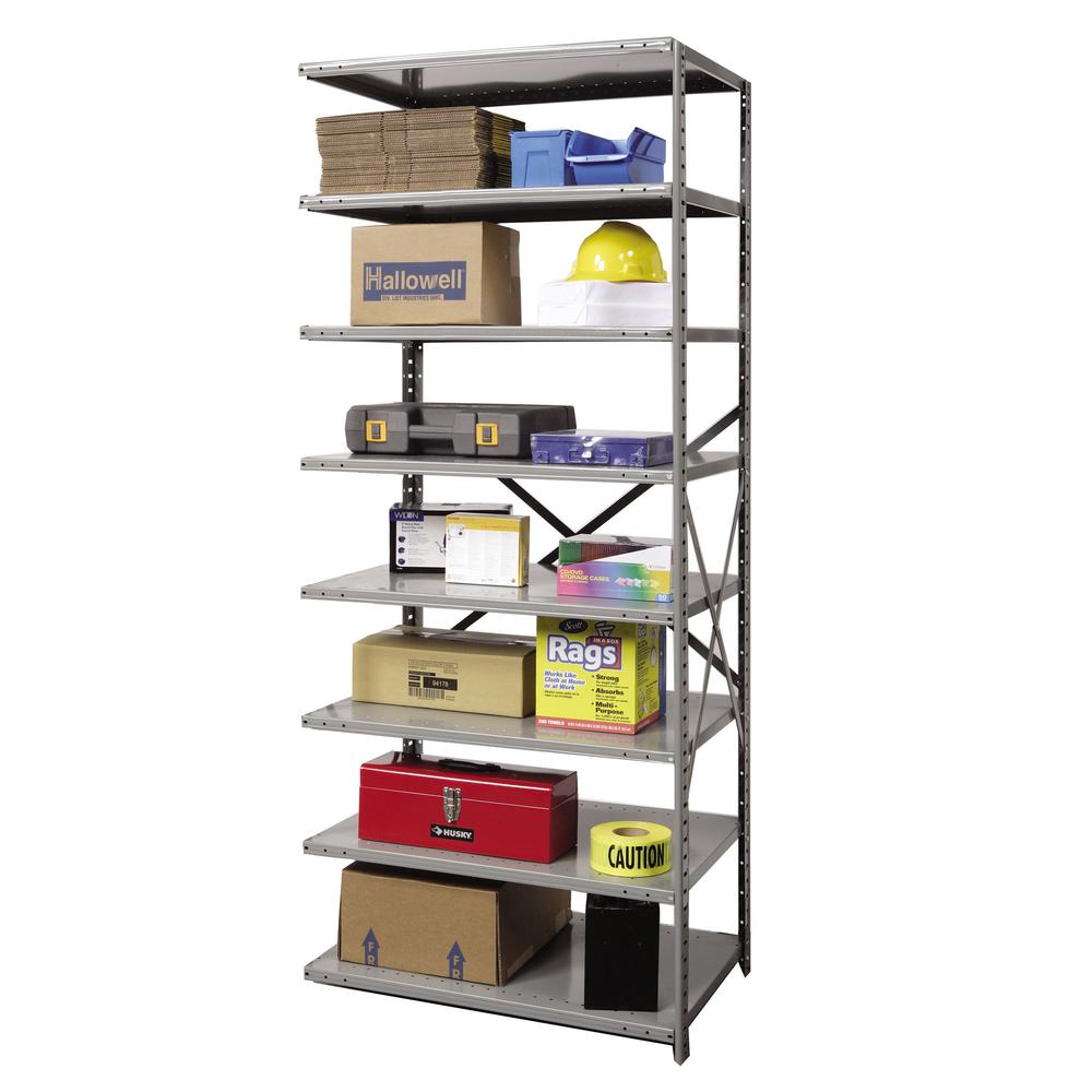 Hallowell Hi-Tech Metal Shelving 48"W x 24"D x 87"H 725 Dark Gray 8 Adjustable Shelves Starter Unit Open Style with Sway Braces. Picture 9