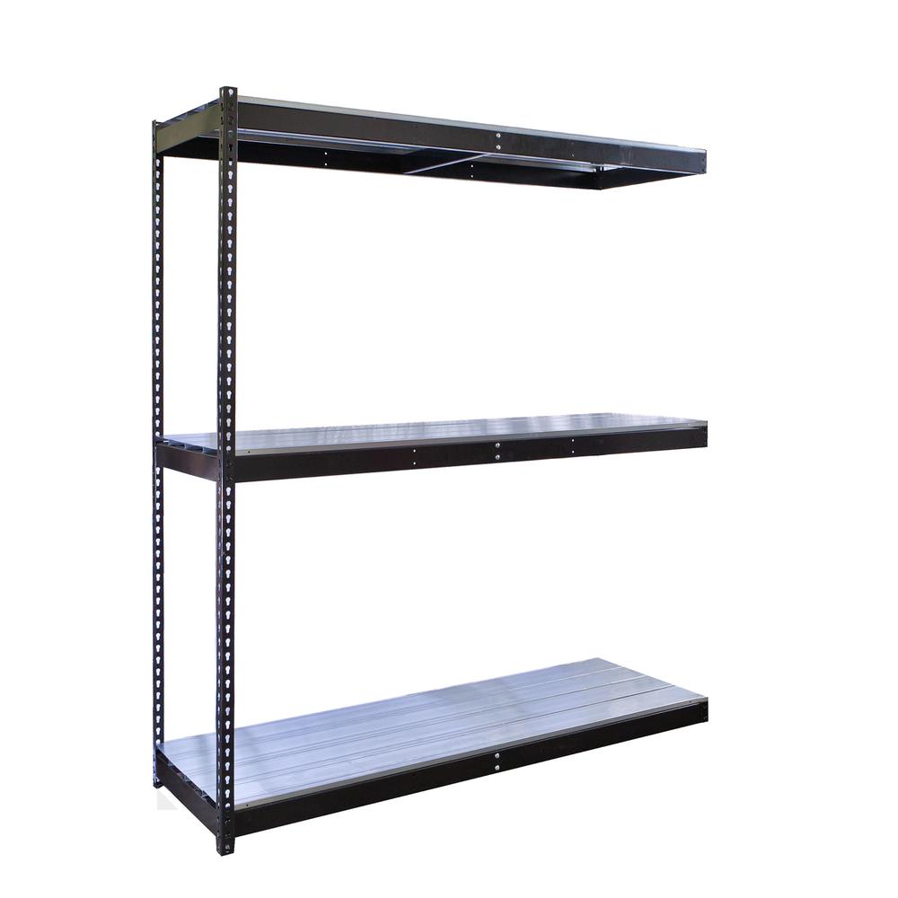 Rivetwell, Double Rivet Boltless Shelving with Center Support 72"W x 18"D x 84"H 708 Midnight Ebony 3 Levels Add-on Unit Includes EZ Deck Decking. Picture 1