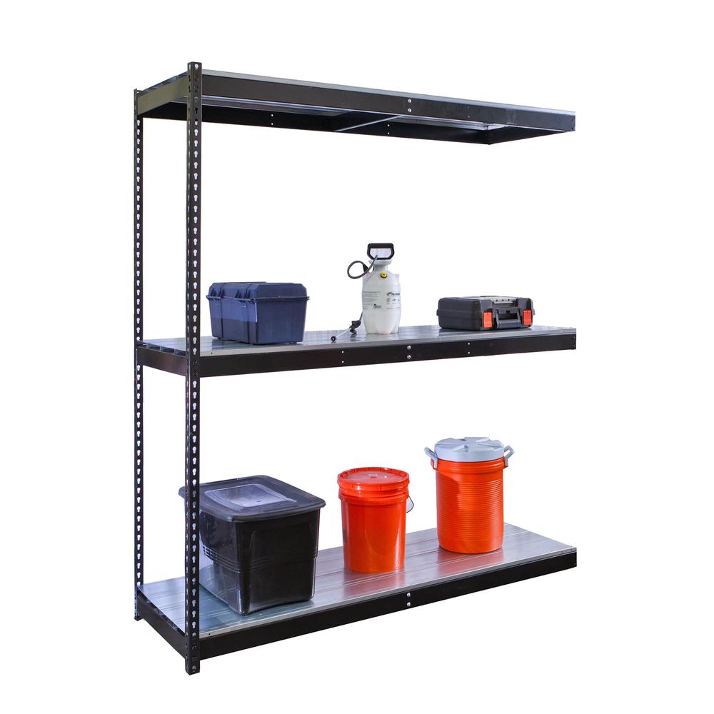 Rivetwell, Double Rivet Boltless Shelving with Center Support 72"W x 18"D x 84"H 708 Midnight Ebony 3 Levels Add-on Unit Includes EZ Deck Decking. Picture 2