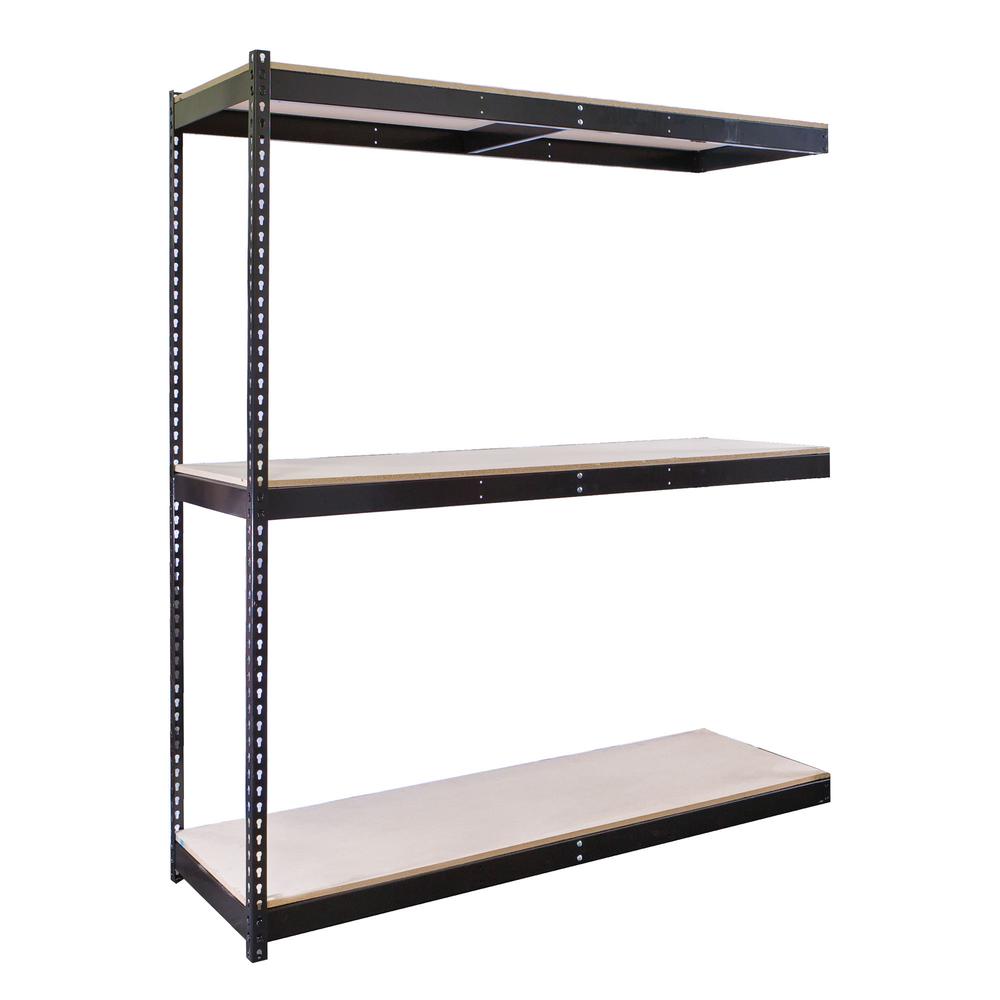 Rivetwell, Double Rivet Boltless Shelving with Center Support 72"W x 18"D x 84"H 708 Midnight Ebony 3 Levels Add-on Unit Includes Particle Board Decking. Picture 1