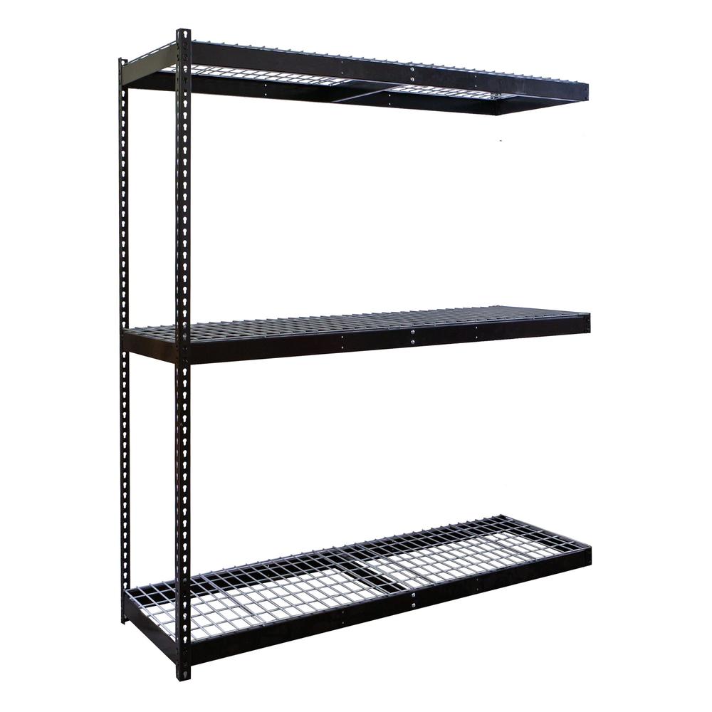 Rivetwell, Double Rivet Boltless Shelving with Center Support 72"W x 18"D x 84"H 708 Midnight Ebony 3 Levels Add-on Unit Includes Wire Deck Decking. Picture 1
