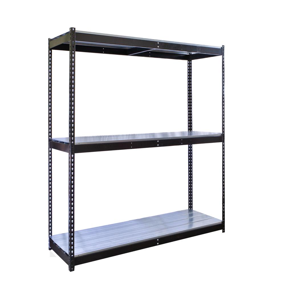 Rivetwell, Double Rivet Boltless Shelving with Center Support 72"W x 18"D x 84"H 708 Midnight Ebony 3 Levels Starter Unit Includes EZ Deck Decking. Picture 1