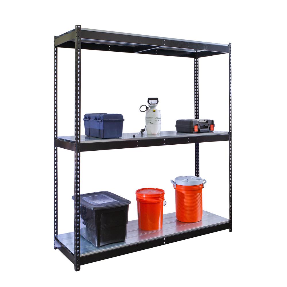 Rivetwell, Double Rivet Boltless Shelving with Center Support 72"W x 18"D x 84"H 708 Midnight Ebony 3 Levels Starter Unit Includes EZ Deck Decking. Picture 2