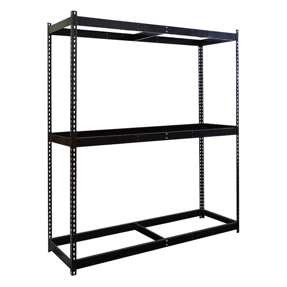 Rivetwell, Double Rivet Boltless Shelving with Center Support 72"W x 18"D x 84"H 708 Midnight Ebony 3 Levels Starter Unit Decking Not Included. Picture 1