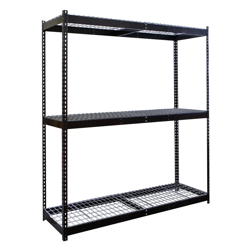 Rivetwell, Double Rivet Boltless Shelving with Center Support 72"W x 18"D x 84"H 708 Midnight Ebony 3 Levels Starter Unit Includes Wire Deck Decking. Picture 1