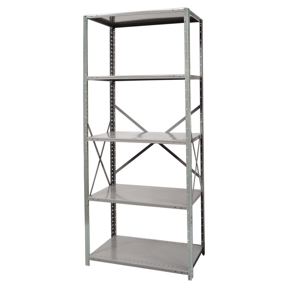 Hallowell Hi-Tech Metal Shelving 48"W x 18"D x 87"H 725 Dark Gray 5 Adjustable Shelves Starter Unit Open Style with Sway Braces. Picture 5