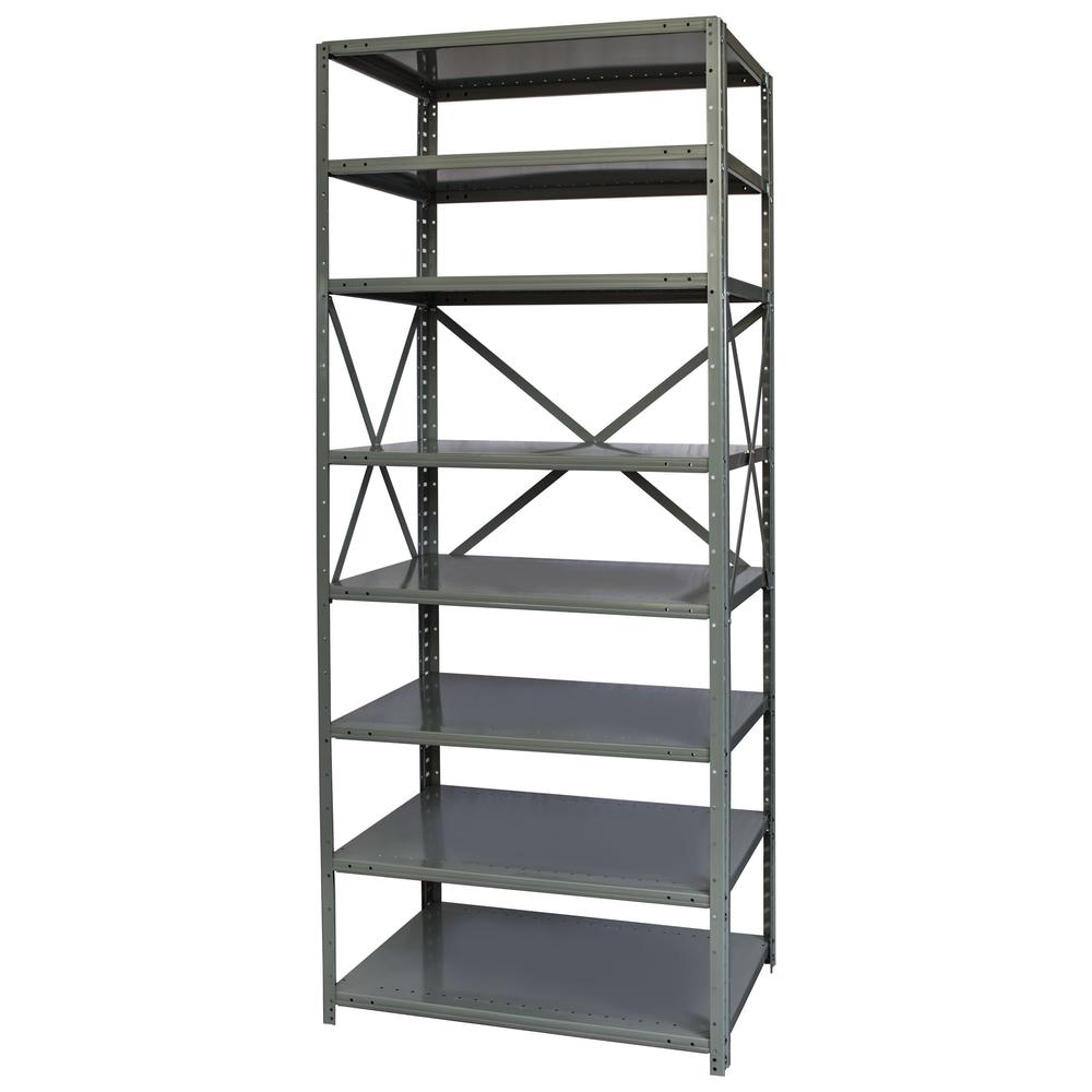 Hallowell Hi-Tech Metal Shelving 48"W x 18"D x 87"H 725 Dark Gray 8 Adjustable Shelves Starter Unit Open Style with Sway Braces. Picture 5