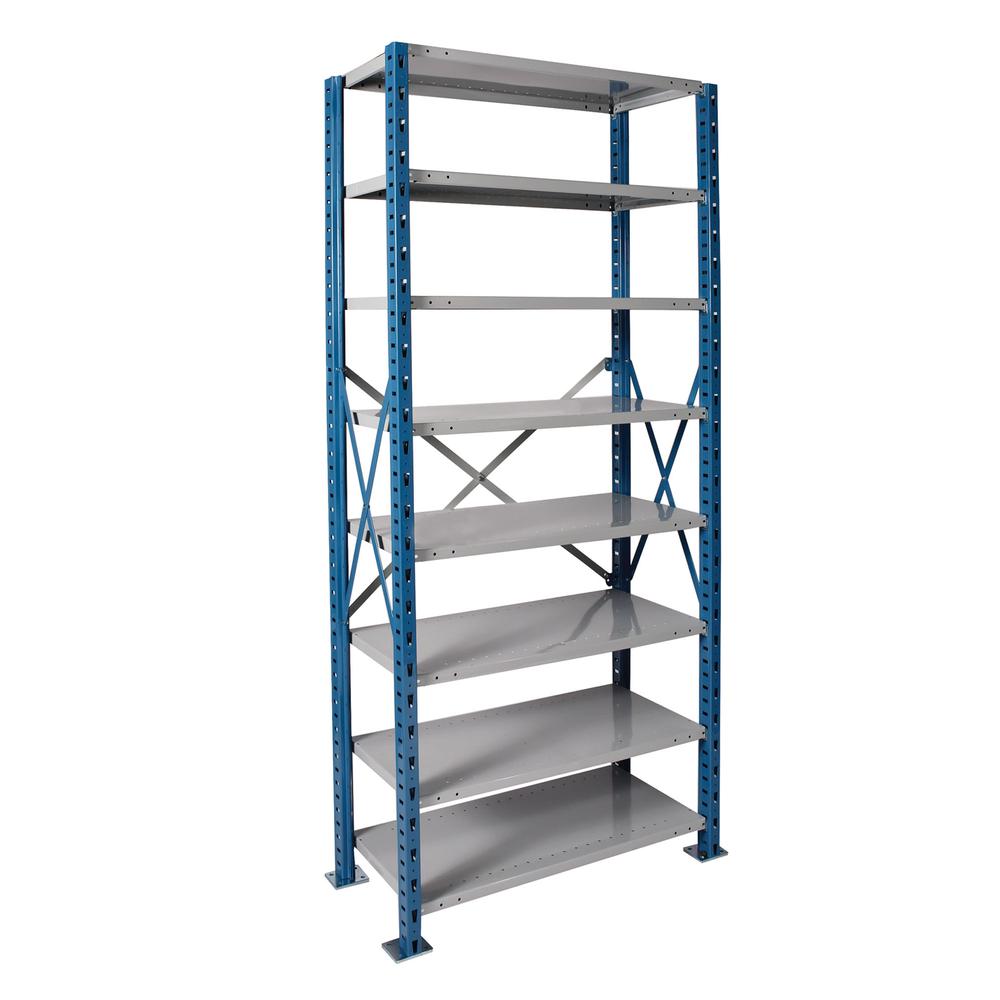 Hallowell Hi-Tech Metal Shelving 48"W x 18"D x 87"H 725 Dark Gray 8 Adjustable Shelves Starter Unit Open Style with Sway Braces. Picture 4