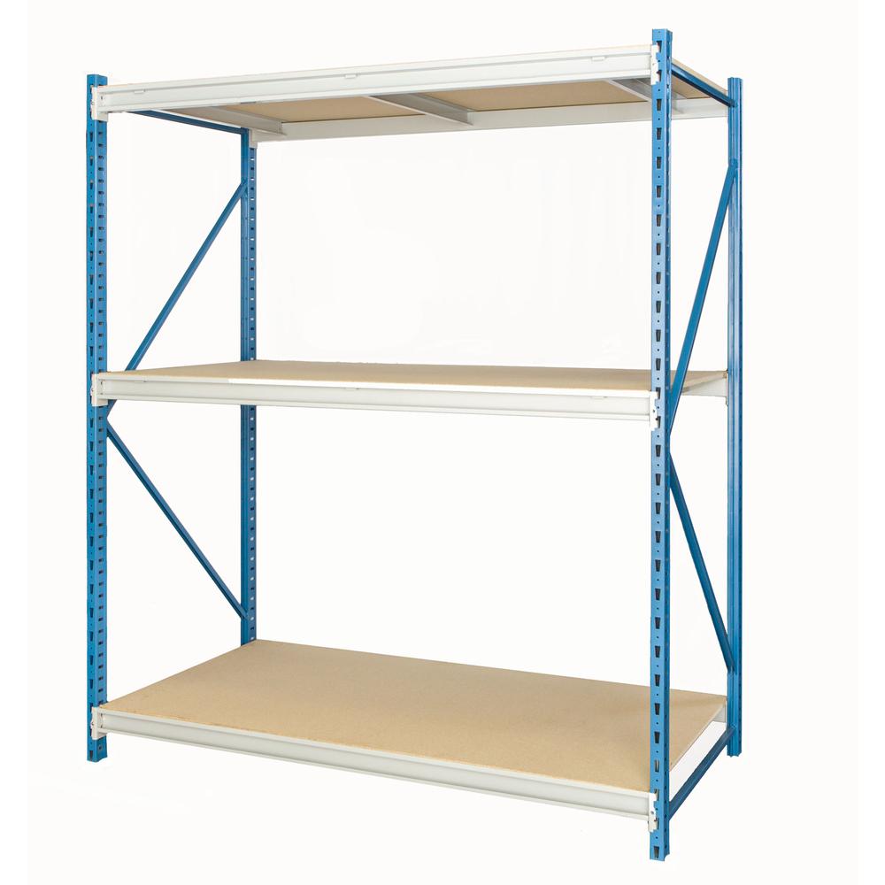 Bulk Rack 96"W x 36"D x 87"H 707 Marine Blue Uprights / 711 Light Gray Beams 3 Level Starter Unit Includes particle board deck. The main picture.