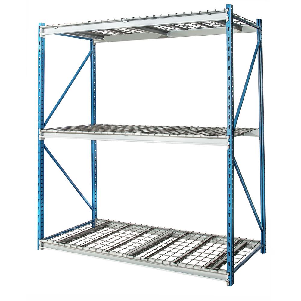 Bulk Rack 96"W x 36"D x 87"H 707 Marine Blue Uprights / 711 Light Gray Beams 3 Level Starter Unit Includes waterfall wire deck. The main picture.