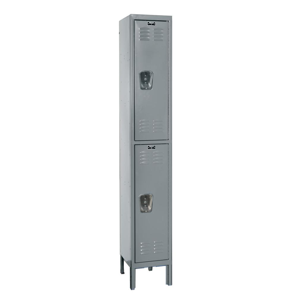 Hallowell Premium Locker, 12"W x 15"D x 66"H, 725 Dark Gray, Double Tier, 1-Wide, Assembled. Picture 1