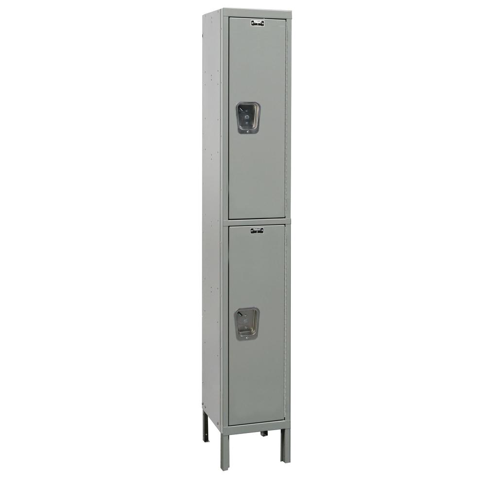 Hallowell Maintenance-Free Quiet (MFQ) Locker, 15"W x 18"D x 78"H, 725 Dark Gray, Double Tier, 1-Wide, Assembled. The main picture.