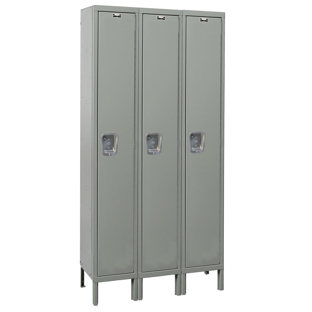 Hallowell Maintenance-Free Quiet (MFQ) Locker, 45"W x 15"D x 78"H, 725 Dark Gray, Single Tier, 3-Wide, Assembled. Picture 1