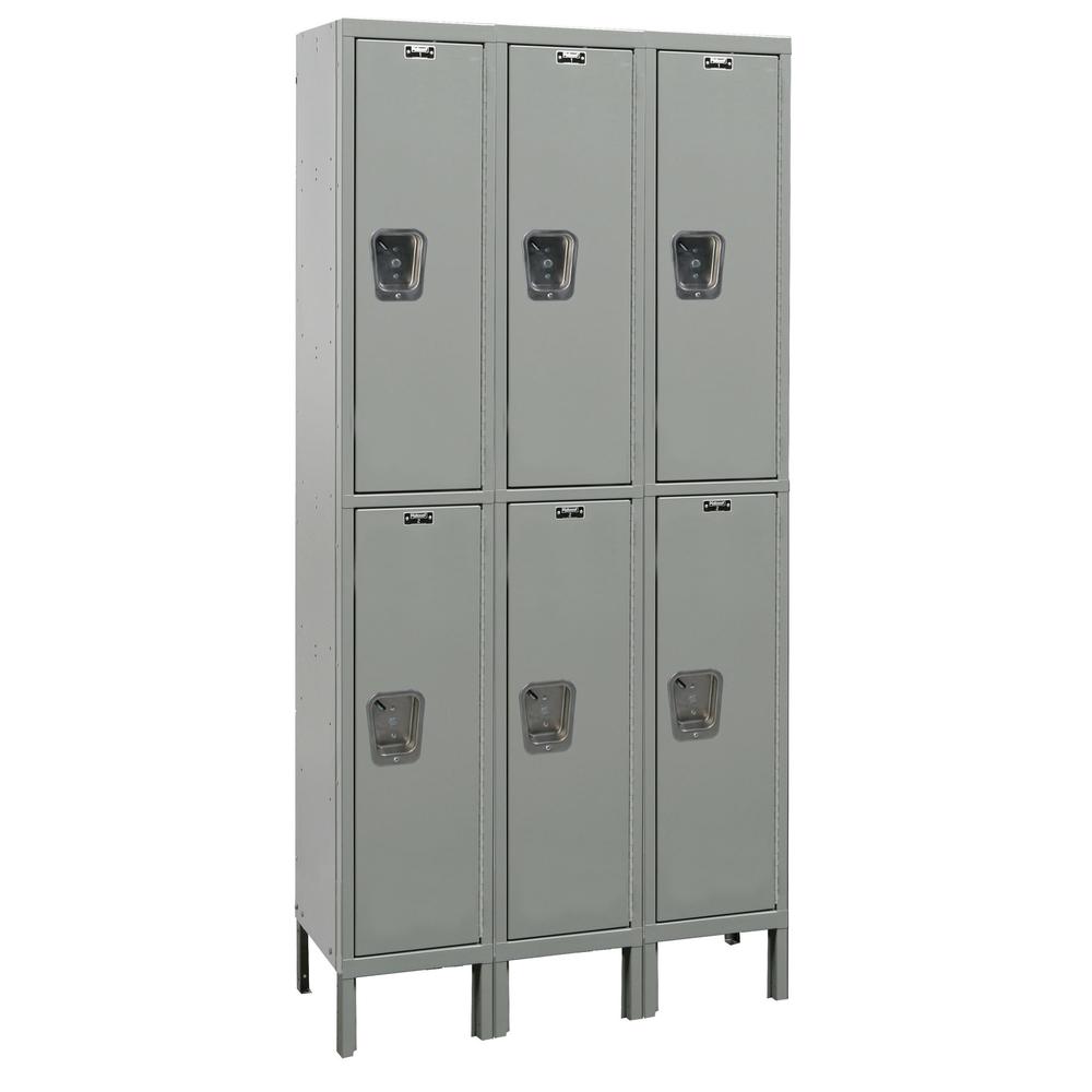 Hallowell Maintenance-Free Quiet (MFQ) Locker, 45"W x 18"D x 78"H, 725 Dark Gray, Double Tier, 3-Wide, Assembled. Picture 1