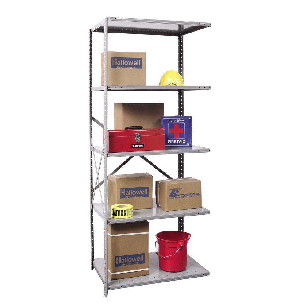 Hallowell Hi-Tech Metal Shelving 48"W x 24"D x 87"H 725 Dark Gray 5 Adjustable Shelves Add-on Unit Open Style with Sway Braces. Picture 1