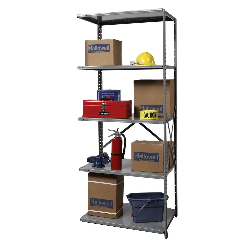 Hallowell Hi-Tech Metal Shelving 48"W x 24"D x 87"H 725 Dark Gray 5 Adjustable Shelves Add-on Unit Open Style with Sway Braces. Picture 2