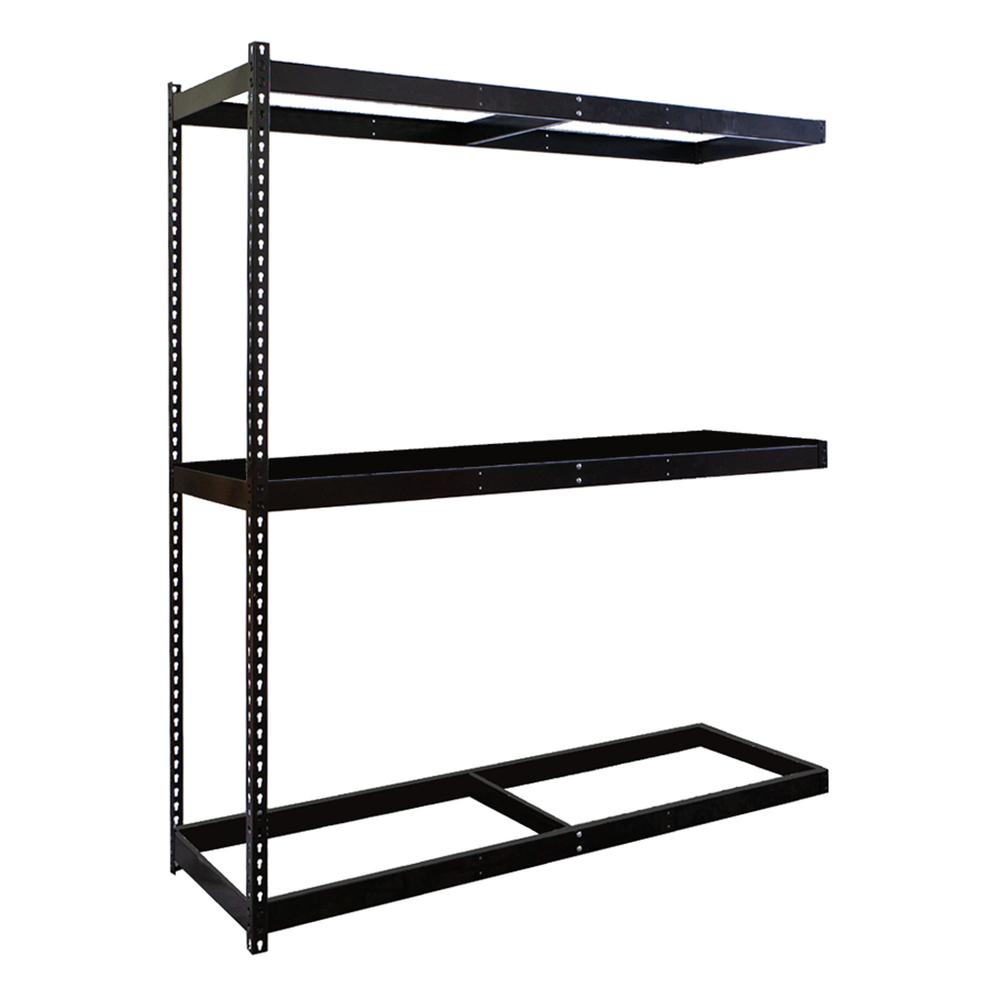 Rivetwell, Double Rivet Boltless Shelving with Center Support 72"W x 24"D x 84"H 708 Midnight Ebony 3 Levels Add-on Unit Decking Not Included. Picture 1