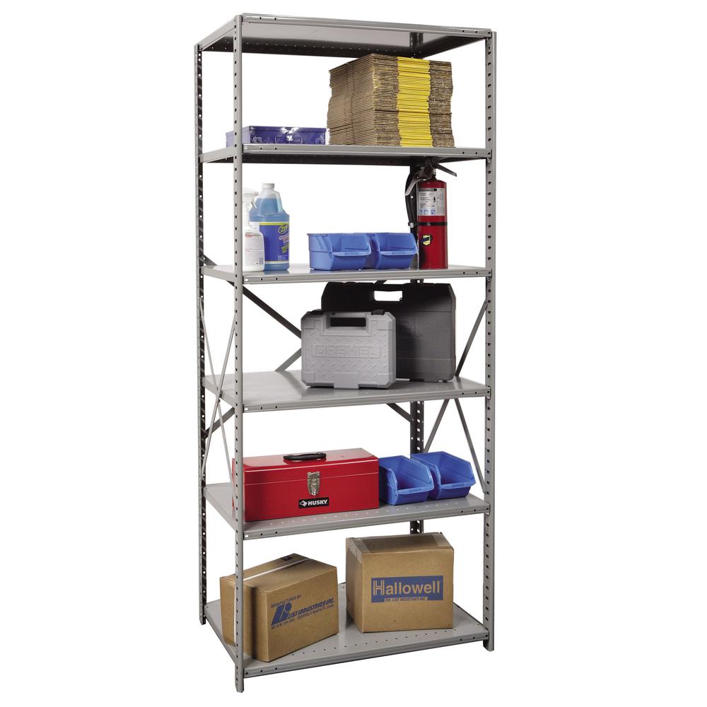 Hallowell Hi-Tech Metal Shelving 36"W x 12"D x 87"H 725 Dark Gray 6 Adjustable Shelves Starter Unit Open Style with Sway Braces. Picture 6