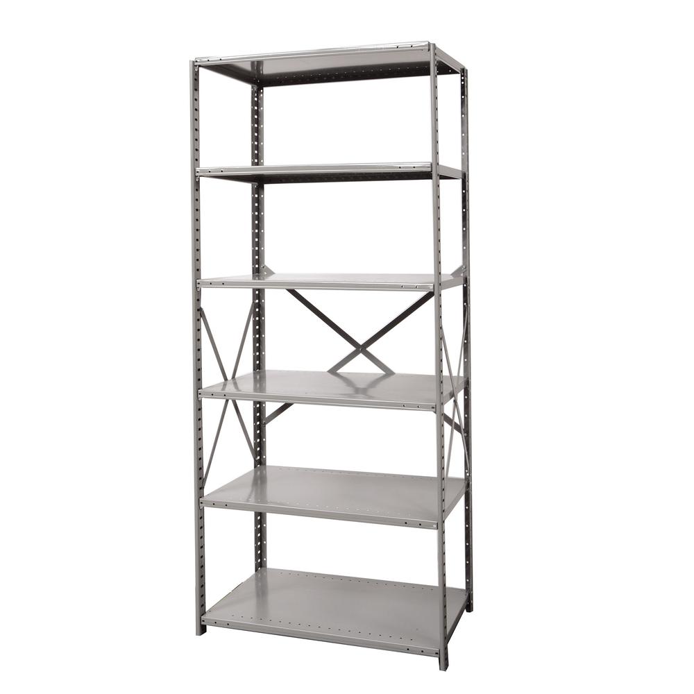 Hallowell Hi-Tech Metal Shelving 36"W x 12"D x 87"H 725 Dark Gray 6 Adjustable Shelves Starter Unit Open Style with Sway Braces. Picture 12