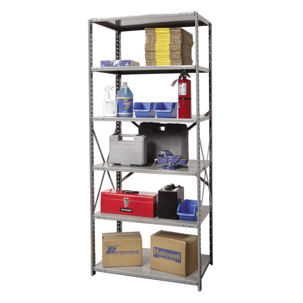 Hallowell Hi-Tech Metal Shelving 36"W x 12"D x 87"H 725 Dark Gray 6 Adjustable Shelves Starter Unit Open Style with Sway Braces. Picture 8