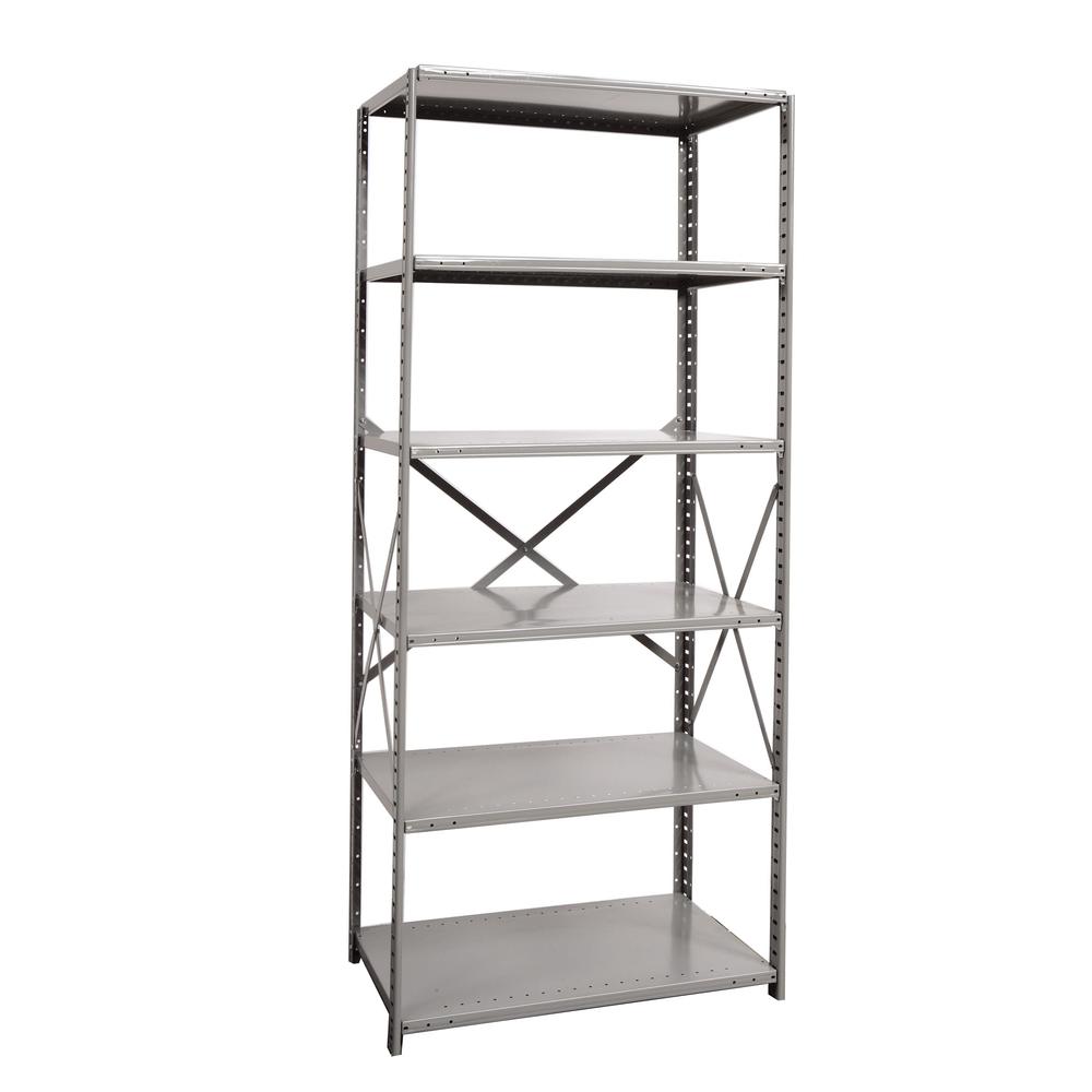 Hallowell Hi-Tech Metal Shelving 36"W x 12"D x 87"H 725 Dark Gray 6 Adjustable Shelves Starter Unit Open Style with Sway Braces. Picture 14