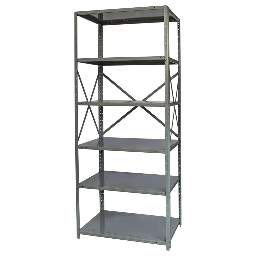 Hallowell Hi-Tech Metal Shelving 36"W x 12"D x 87"H 725 Dark Gray 6 Adjustable Shelves Starter Unit Open Style with Sway Braces. Picture 5