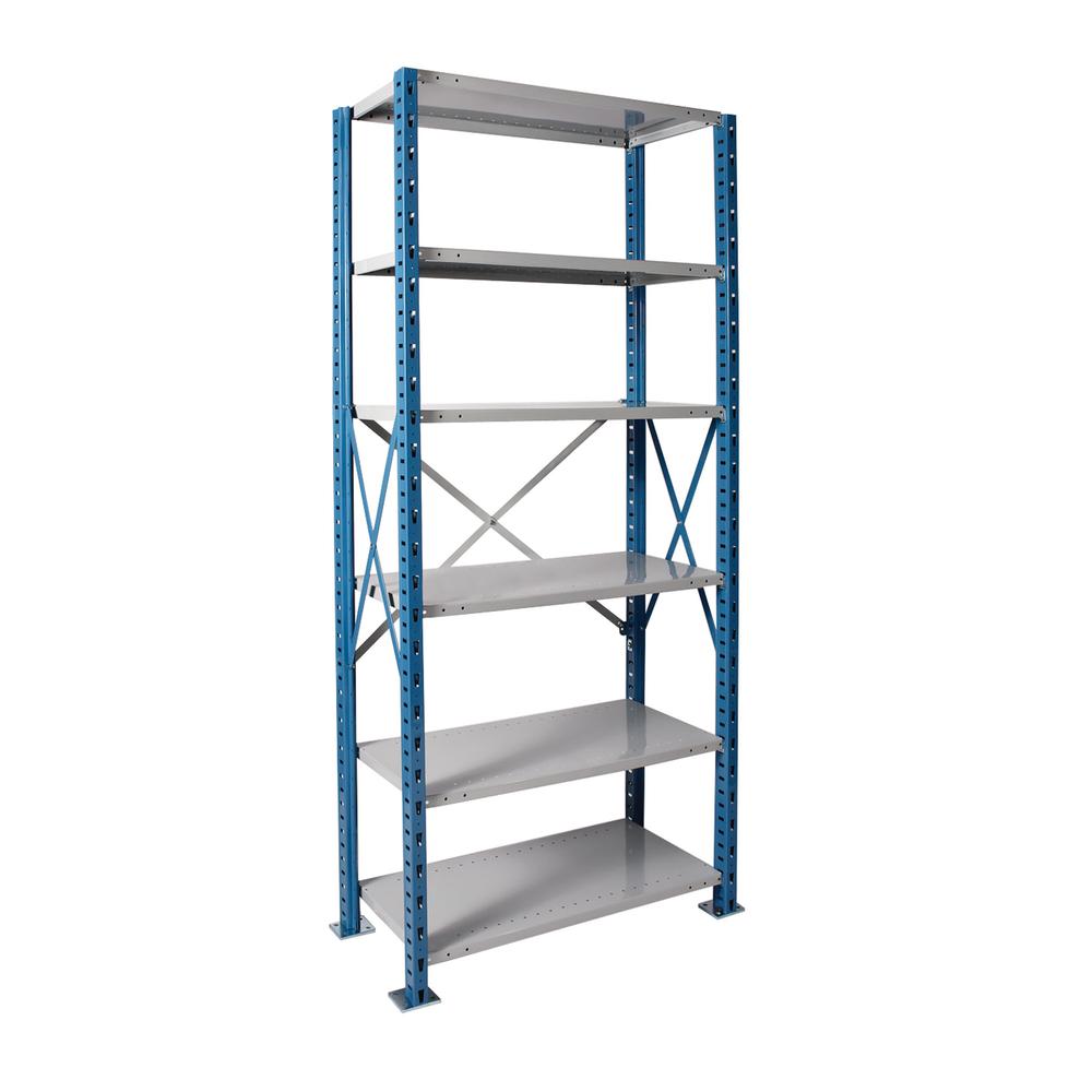 Hallowell Hi-Tech Metal Shelving 36"W x 12"D x 87"H 725 Dark Gray 6 Adjustable Shelves Starter Unit Open Style with Sway Braces. Picture 4