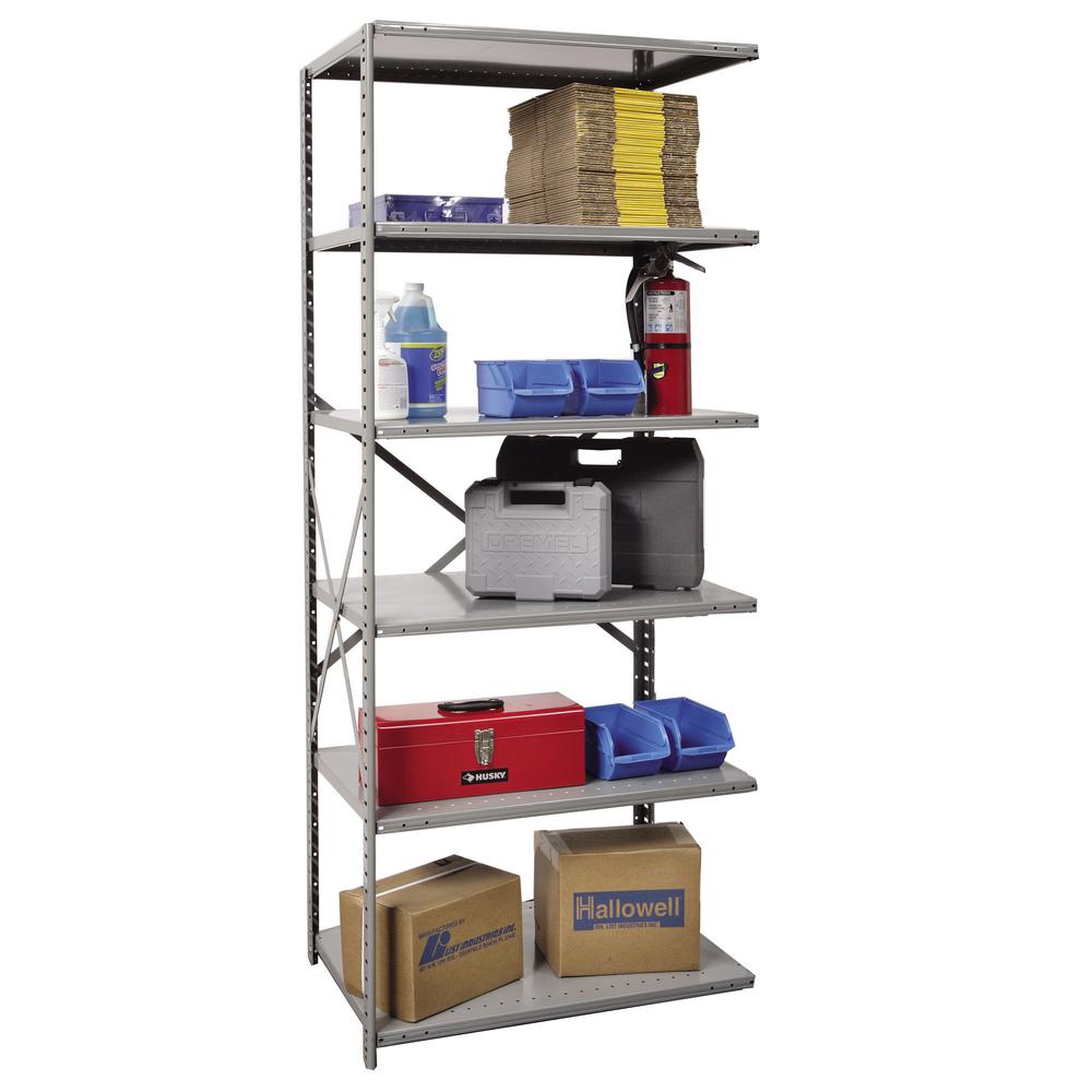 Hallowell Hi-Tech Metal Shelving 36"W x 12"D x 87"H 725 Dark Gray 6 Adjustable Shelves Add-on Unit Open Style with Sway Braces. Picture 1