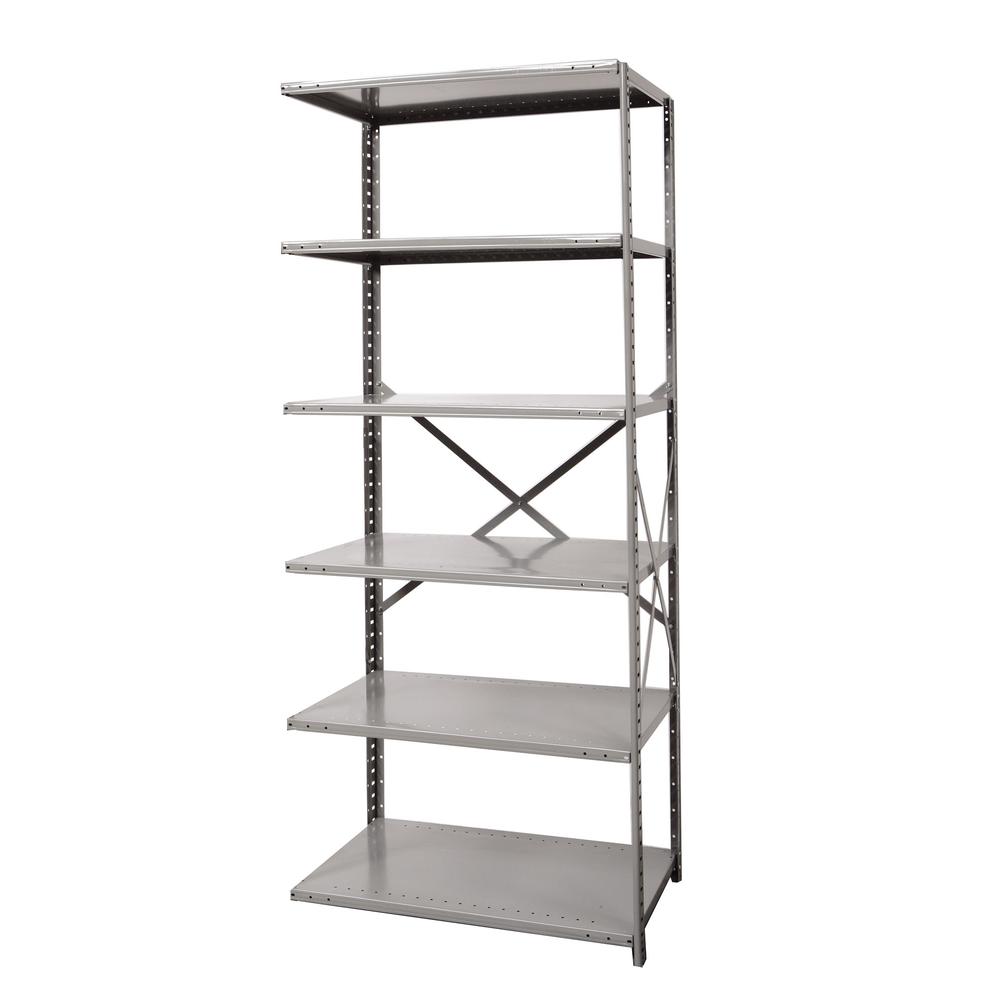 Hallowell Hi-Tech Metal Shelving 36"W x 12"D x 87"H 725 Dark Gray 6 Adjustable Shelves Add-on Unit Open Style with Sway Braces. Picture 4