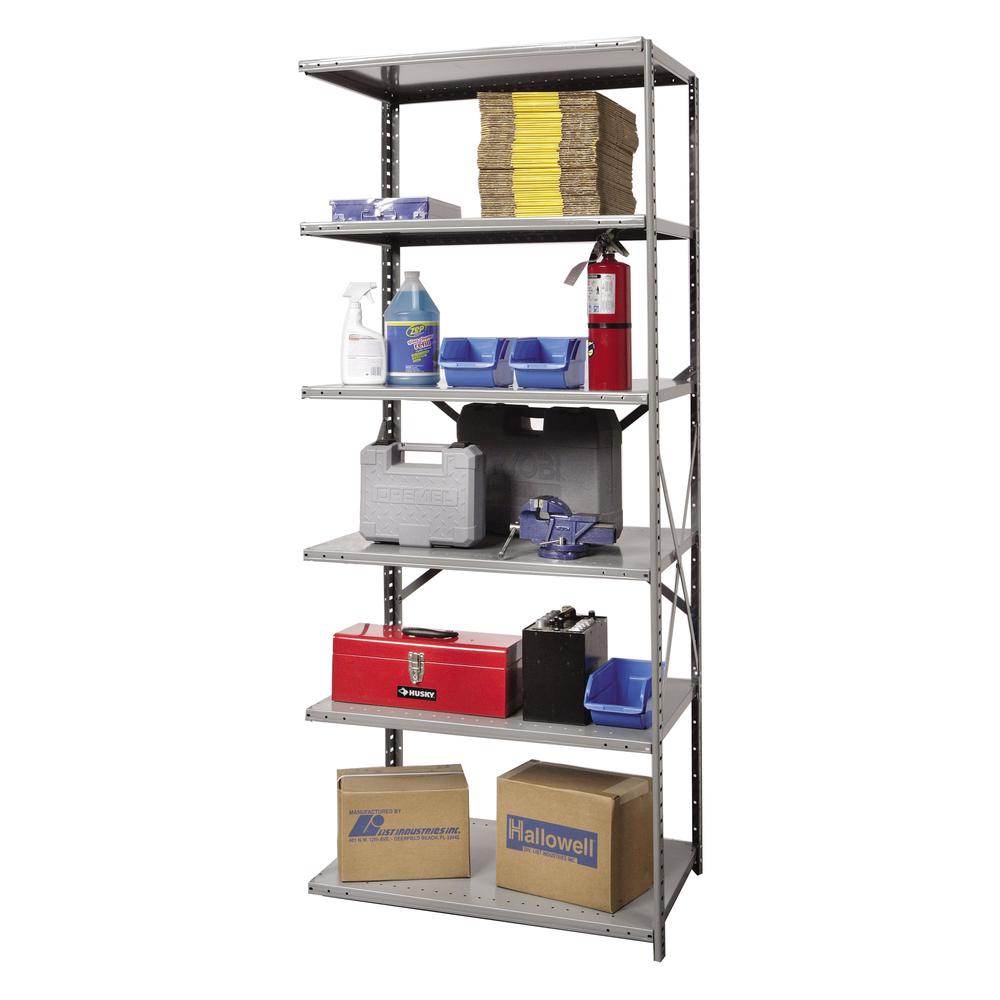 Hallowell Hi-Tech Metal Shelving 36"W x 12"D x 87"H 725 Dark Gray 6 Adjustable Shelves Add-on Unit Open Style with Sway Braces. Picture 2