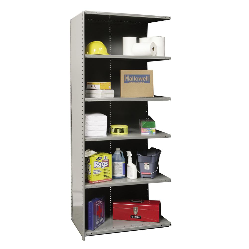 Hallowell Hi-Tech Metal Shelving 36"W x 12"D x 87"H 725 Dark Gray 6 Adjustable Shelves Add-on Unit Closed Style. Picture 1
