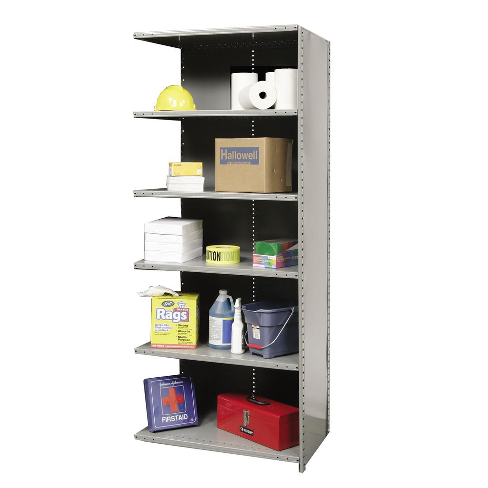Hallowell Hi-Tech Metal Shelving 36"W x 12"D x 87"H 725 Dark Gray 6 Adjustable Shelves Add-on Unit Closed Style. Picture 2