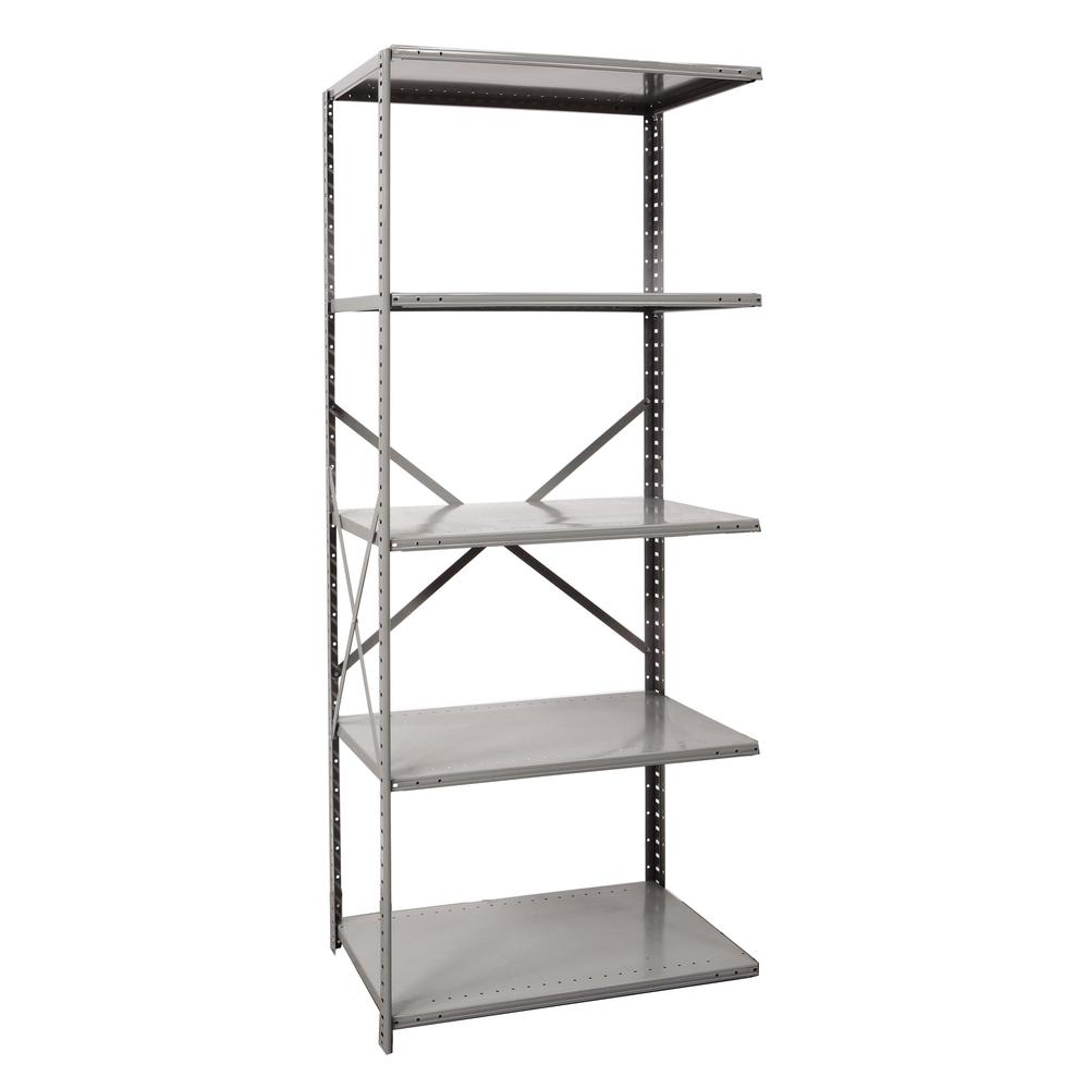 Hallowell Hi-Tech Metal Shelving 36"W x 18"D x 87"H 725 Dark Gray 5 Adjustable Shelves Starter Unit Open Style with Sway Braces. Picture 15