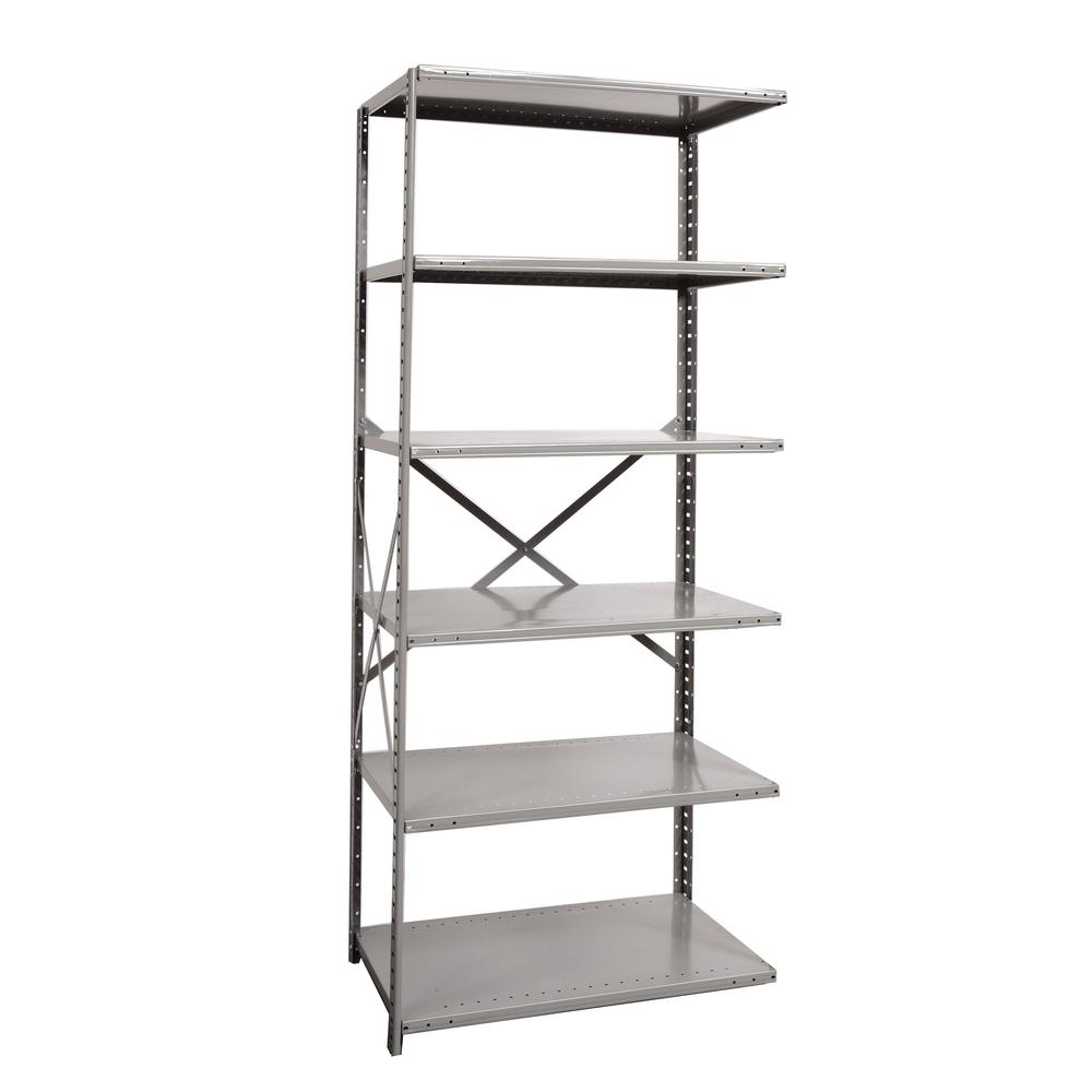 Hallowell Hi-Tech Metal Shelving 36"W x 18"D x 87"H 725 Dark Gray 6 Adjustable Shelves Add-on Unit Open Style with Sway Braces. Picture 5