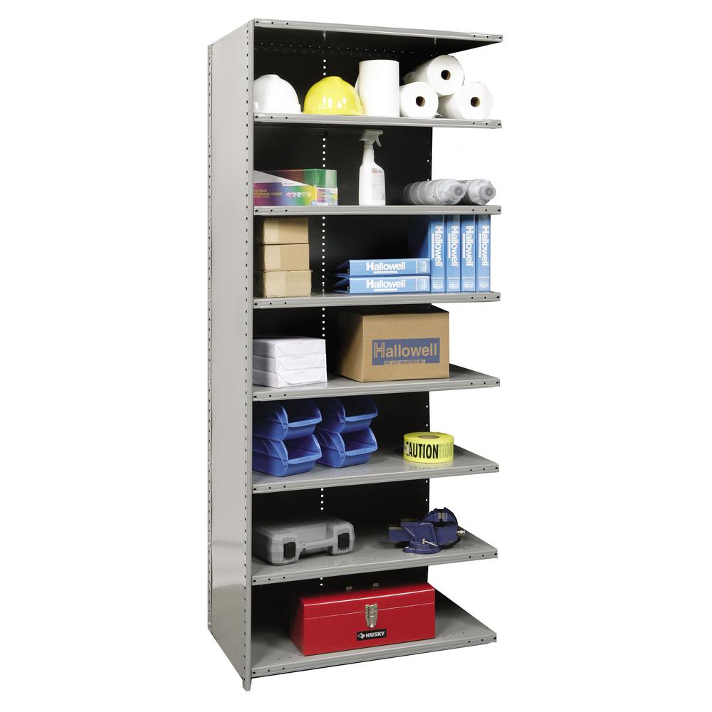 Hallowell Hi-Tech Metal Shelving 36"W x 18"D x 87"H 725 Dark Gray 8 Adjustable Shelves Add-on Unit Closed Style. Picture 1