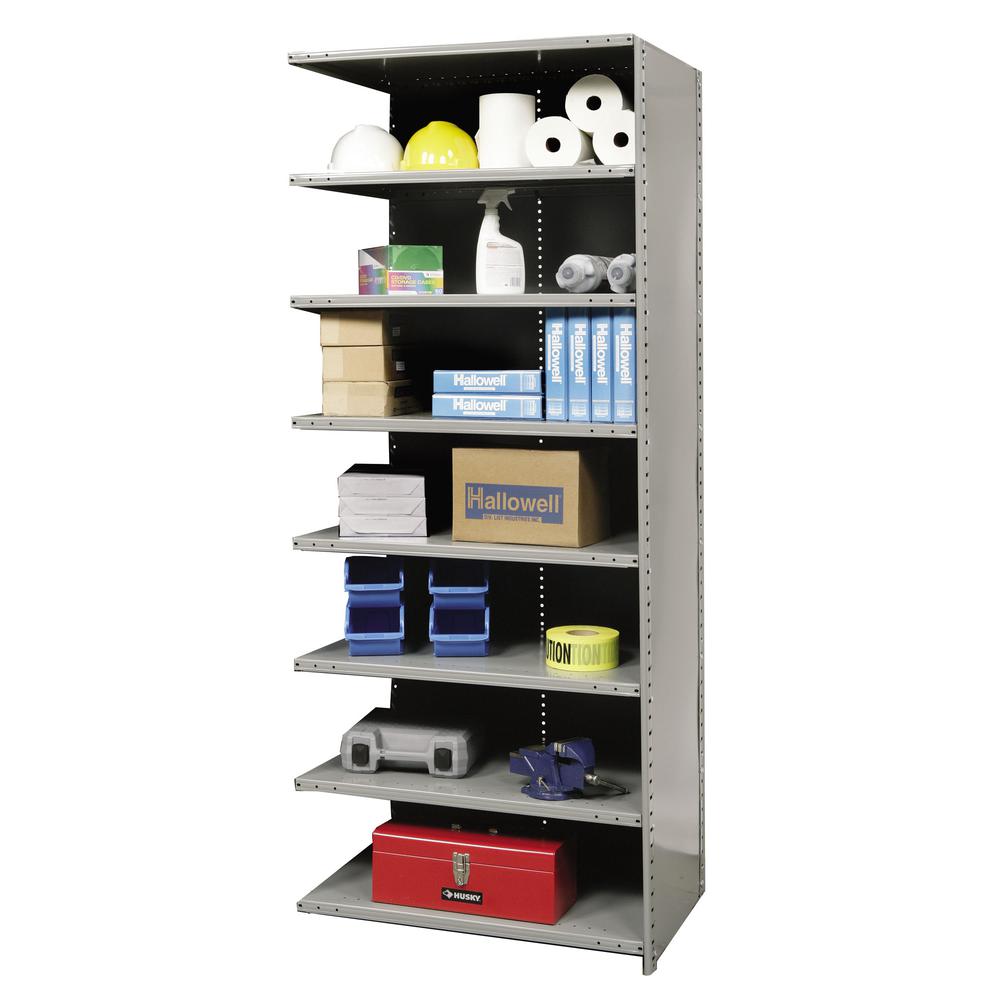 Hallowell Hi-Tech Metal Shelving 36"W x 18"D x 87"H 725 Dark Gray 8 Adjustable Shelves Add-on Unit Closed Style. Picture 2