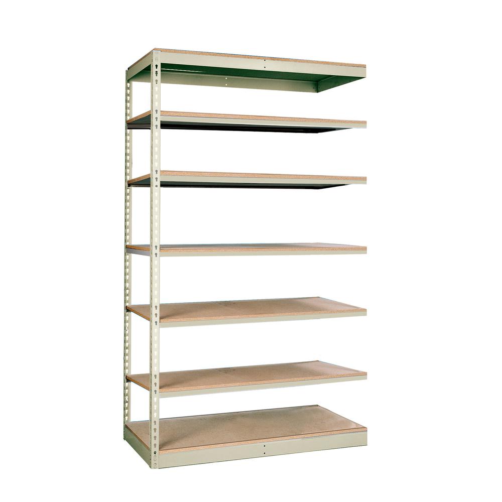 Rivetwell, Single Rivet Boltless Shelving 48"W x 12"D x 84"H  729 Tan 7 Levels Add-on Unit Decking not included. Picture 1