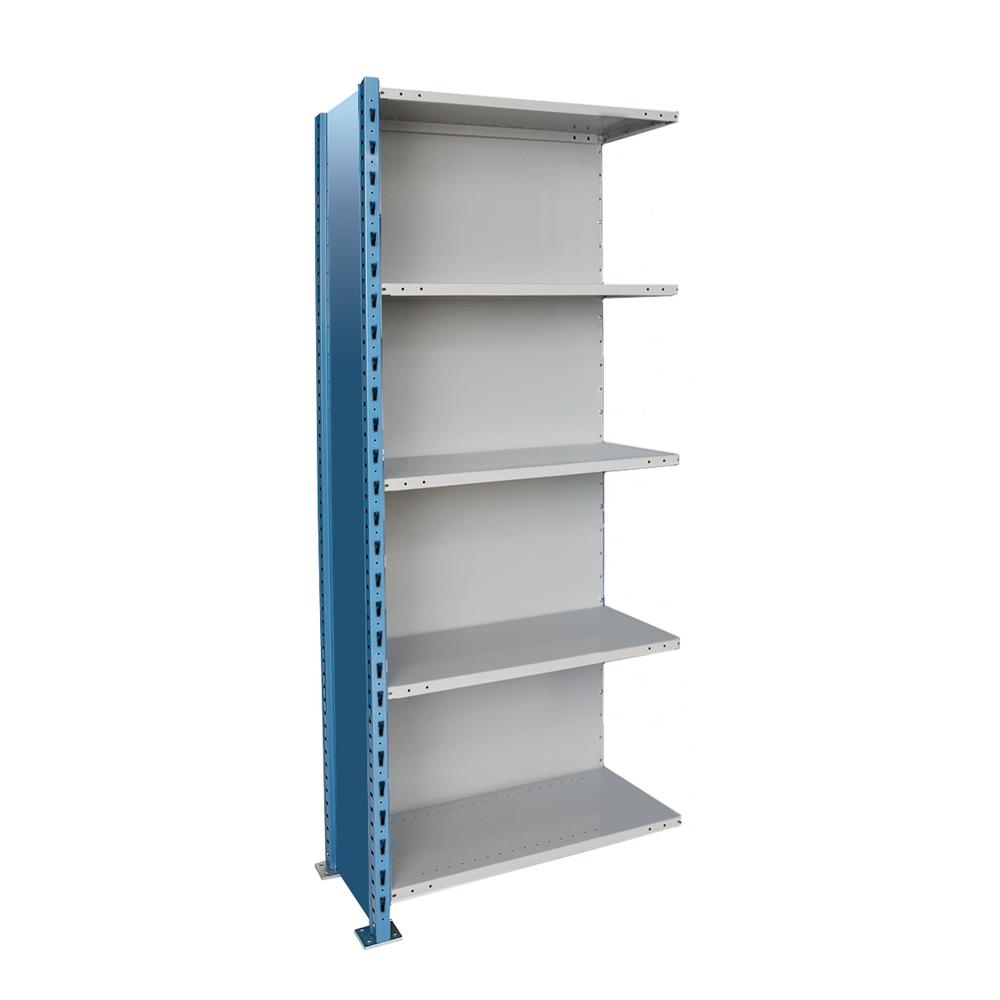 Hallowell H-Post High Capacity Shelving 36"W x 18"D x 87"H 707 Marine Blue Posts and Sides / 711 Light Gray Backs and Shelves 5 Adjustable Shelves Starter Unit Closed Style. Picture 1