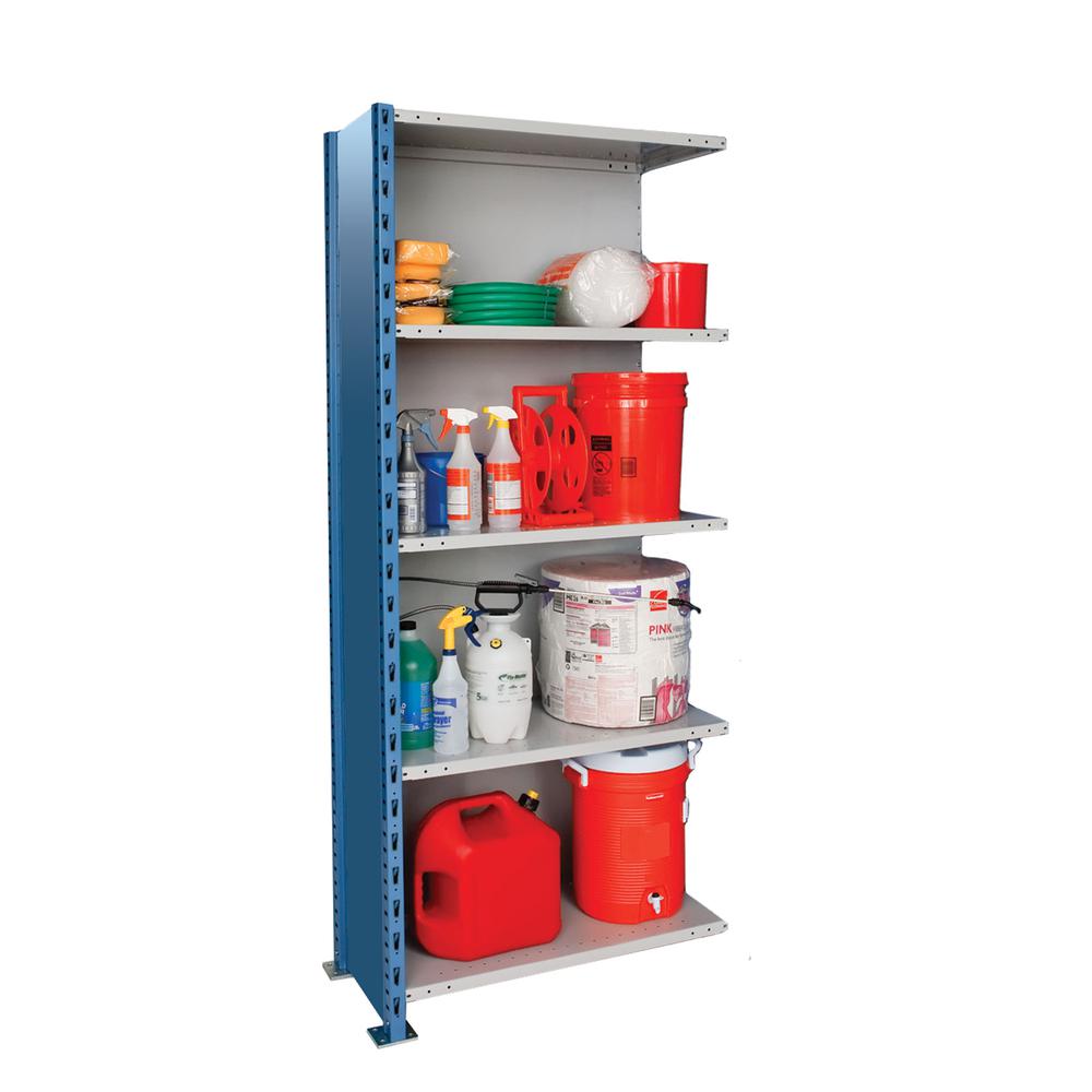 Hallowell H-Post High Capacity Shelving 36"W x 18"D x 87"H 707 Marine Blue Posts and Sides / 711 Light Gray Backs and Shelves 5 Adjustable Shelves Starter Unit Closed Style. Picture 2