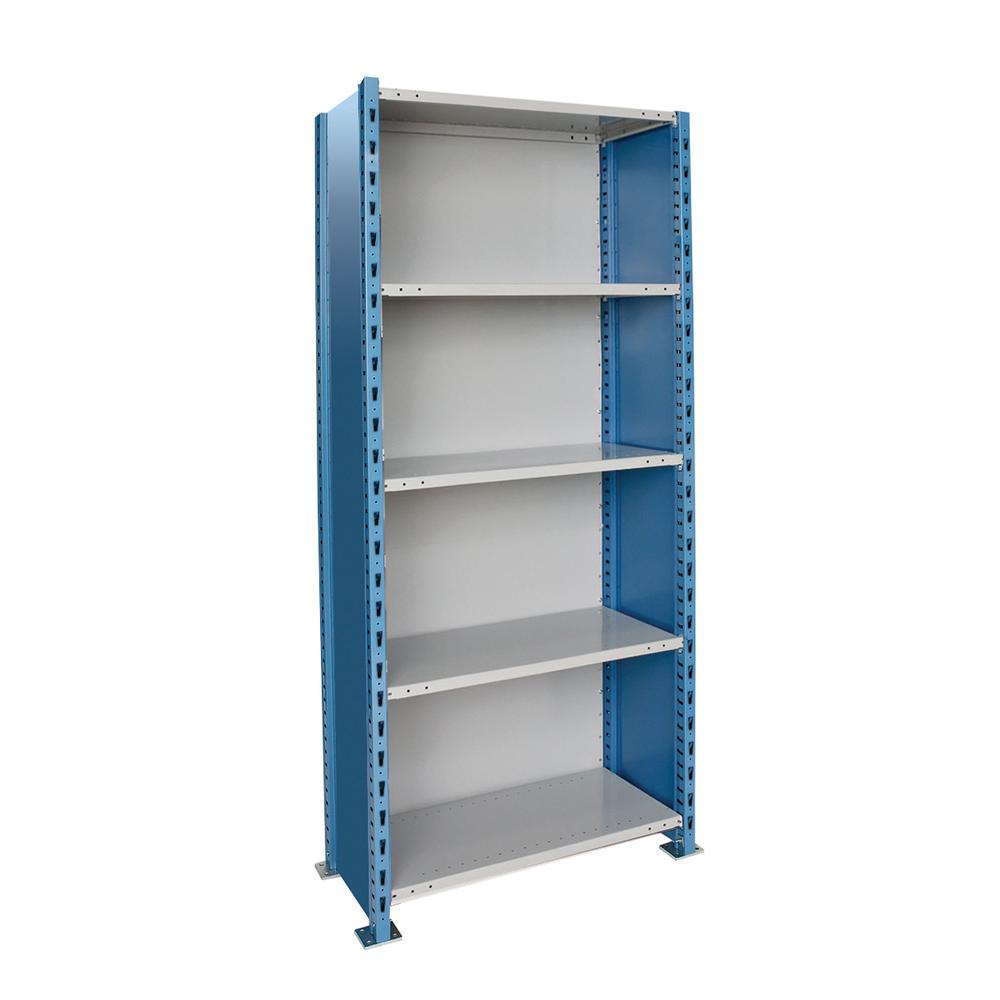 Hallowell H-Post High Capacity Shelving 36"W x 18"D x 87"H 707 Marine Blue Posts and Sides / 711 Light Gray Backs and Shelves 5 Adjustable Shelves Starter Unit Closed Style. Picture 4