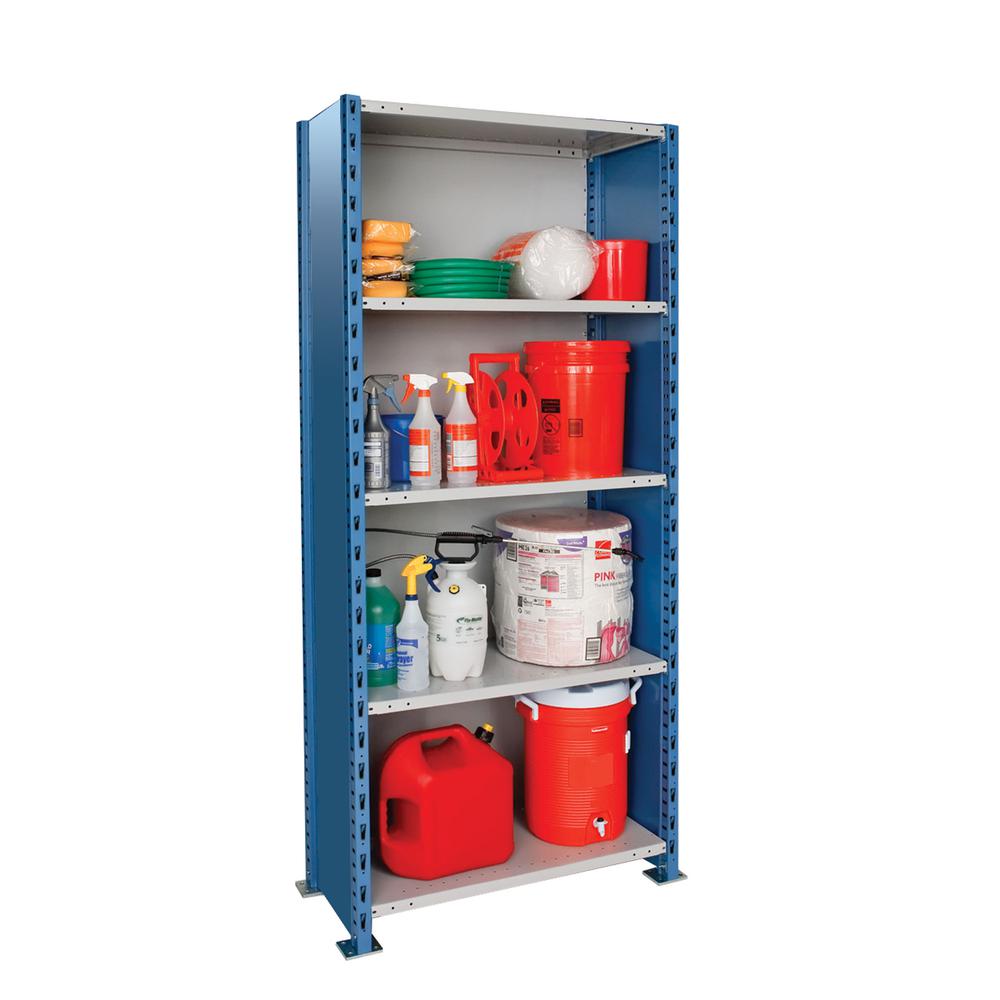 Hallowell H-Post High Capacity Shelving 36"W x 18"D x 87"H 707 Marine Blue Posts and Sides / 711 Light Gray Backs and Shelves 5 Adjustable Shelves Starter Unit Closed Style. Picture 3
