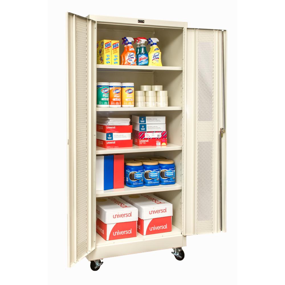 400 Series Mobile Ventilated Storage Cabinet, 36"W x 24"D x 72"H, 729 Tan, Single Tier, Double Ventilated Door, 1-Wide, Assembled. Picture 1