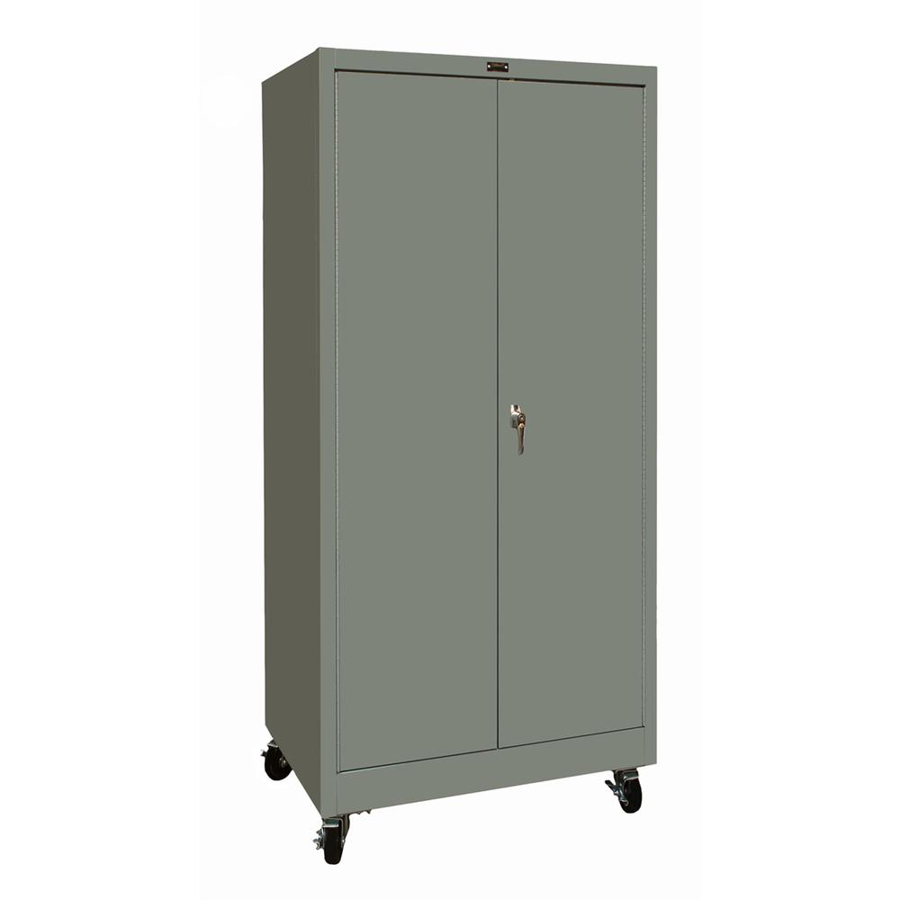 400 Series Mobile Solid Storage Cabinet, 36"W x 24"D x 72"H, 725 Dark Gray, Single Tier, Double Solid Door, 1-Wide, Assembled. Picture 2
