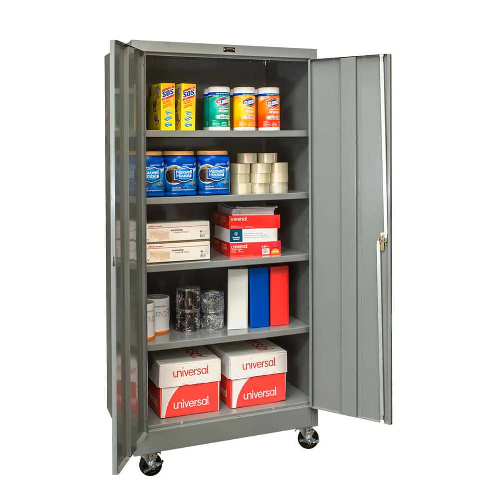 400 Series Mobile Solid Storage Cabinet, 36"W x 24"D x 72"H, 725 Dark Gray, Single Tier, Double Solid Door, 1-Wide, Assembled. Picture 1