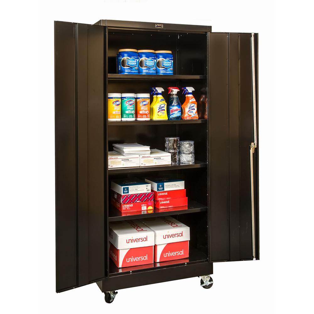 400 Series Mobile Solid Storage Cabinet, 36"W x 24"D x 72"H, 708 Midnight Ebony, Single Tier, Double Solid Door, 1-Wide, Assembled. Picture 1